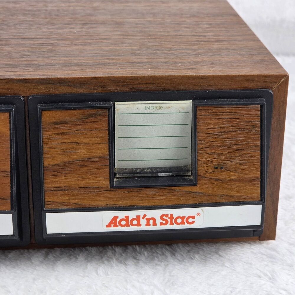 Vintage Add’n Stac Cassette Tape Storage Case 42 Capacity Faux Wood - Picture 2 of 15